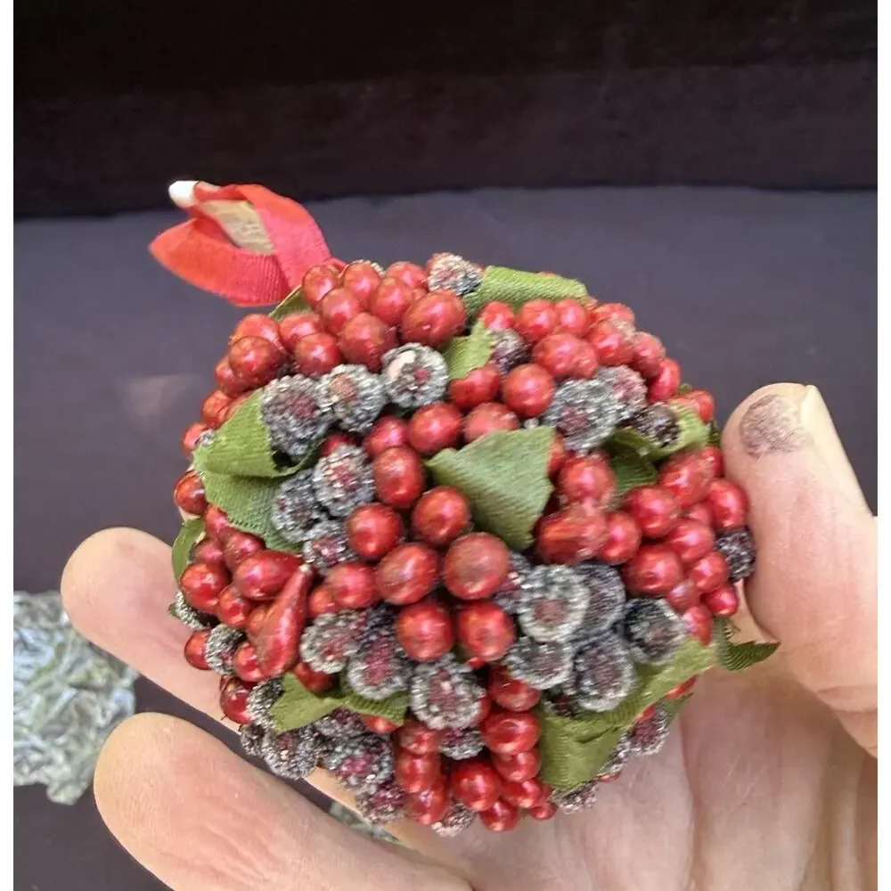 6 CRATE & BARREL Christmas Ornament Red Sugared Berry Ball New Tag 412-112 -46D
